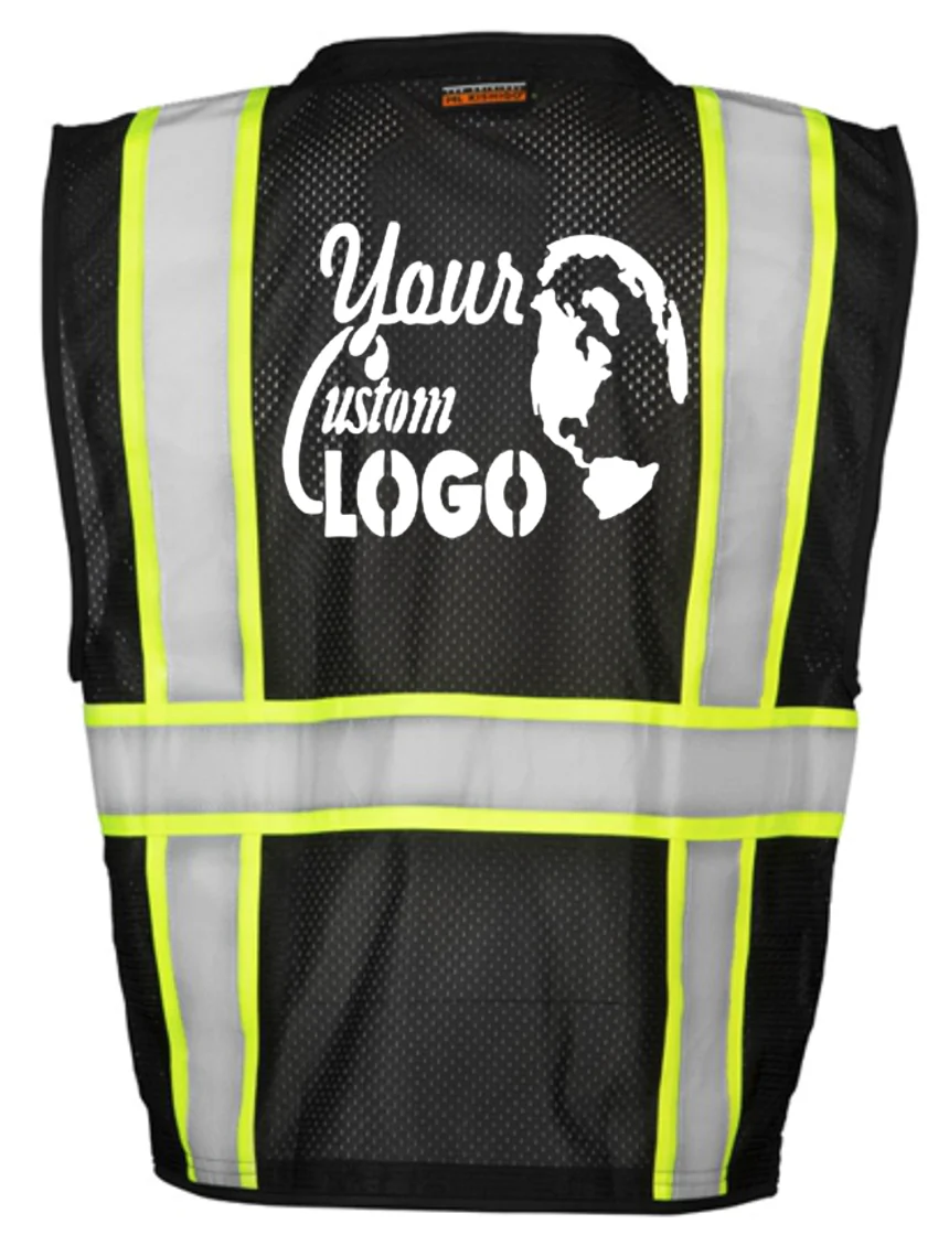 Black/Lime, Enhanced Visibility Multi Pocket Mesh Vest, 2Xl-3Xl w/ Single Color Graphic