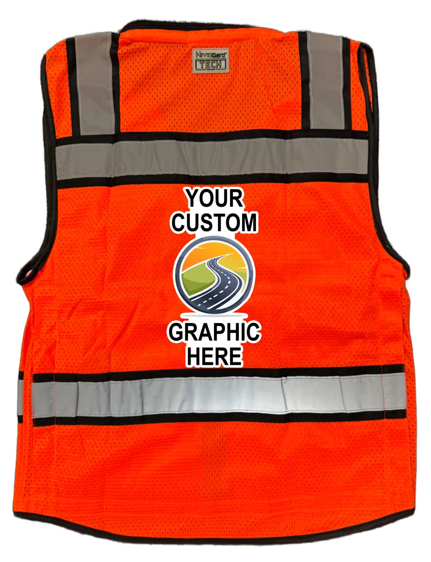 Liberty HiVizGard™ Tech Series Two Tone, All Mesh Class 2 Surveyor Vest, Orange, Medium with Full Color Custom Graphic