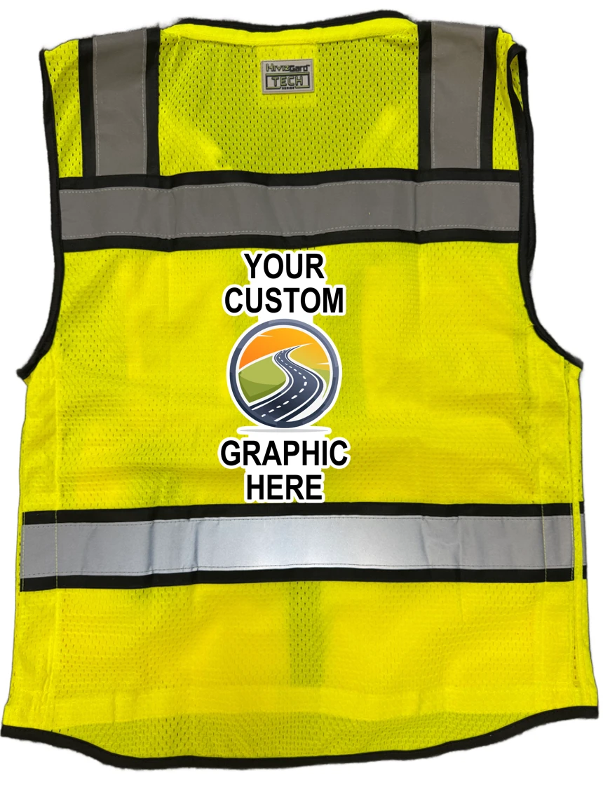 Liberty HiVizGard™ Tech Series, All Mesh Class 2 Surveyor Vest, Lime, 2XL with Full Color Custom Graphic
