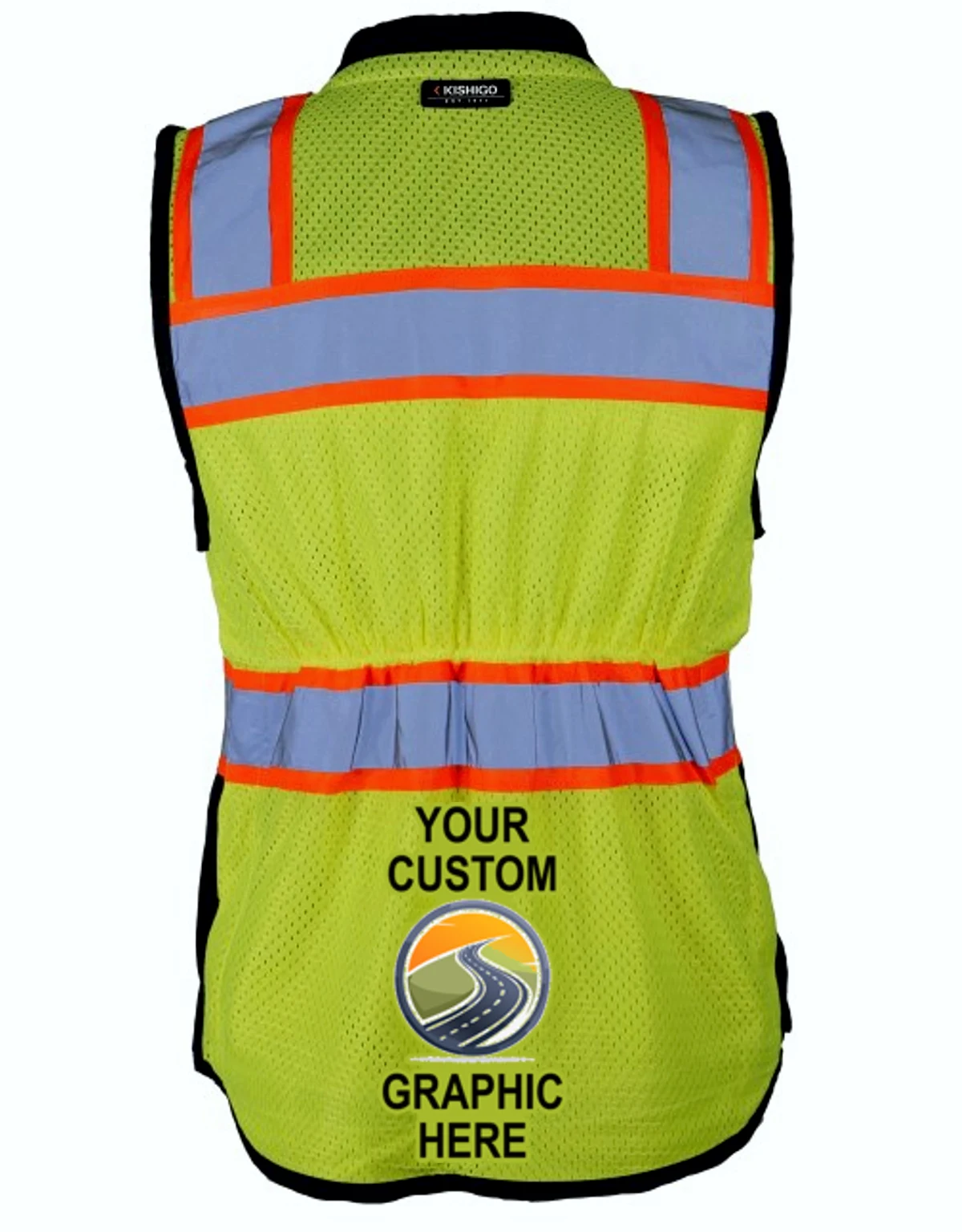 Kishigo Women\u0027s Heavy Duty Surveyors Vest, 2XL, with Full Color Custom Graphic