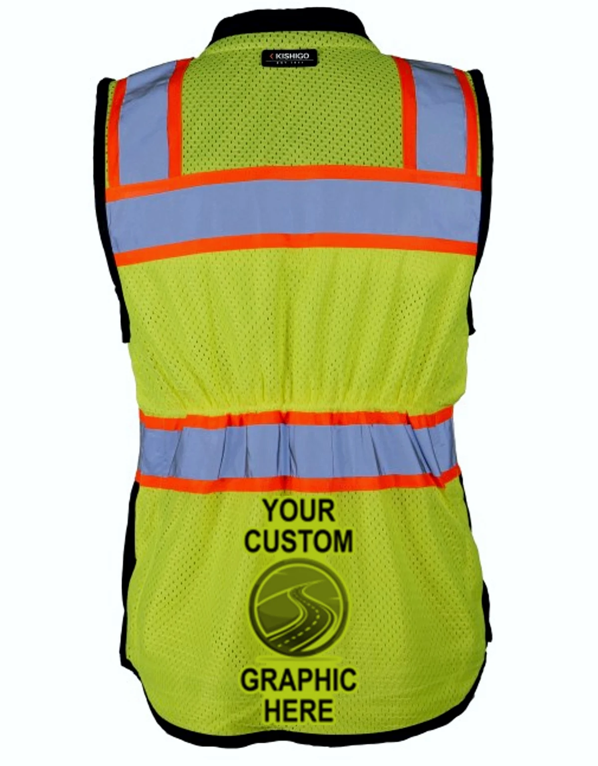 Kishigo Women\u0027s Heavy Duty Surveyors Vest, 2XL, with Single Color Custom Graphic