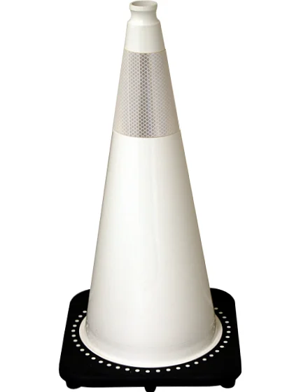 White 28 inch 7 lbs JBC Black Base Traffic Cone with 6\" Reflective Collar