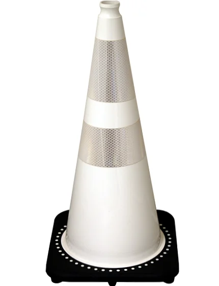 White 28\" 7 lbs JBC Black Base Traffic Cone w/ 6\" \u0026 4\" Reflective Collars