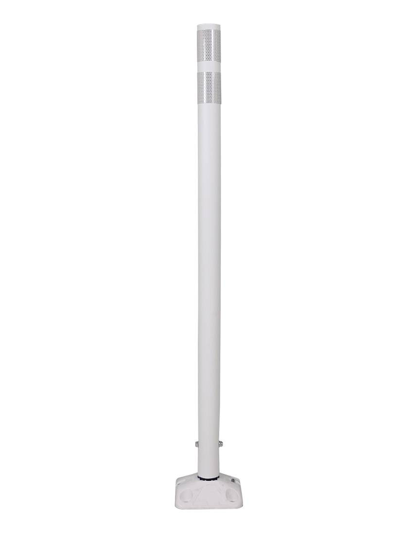 48\" White Round Delineator w/ White Base \u0026 2 White Reflective Collars \u0026 Adhesive Mounting
