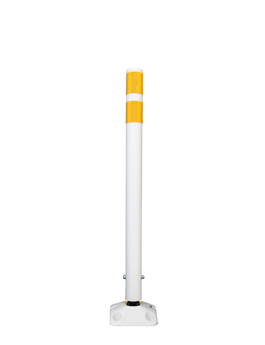36\" White Round Delineator w/ White Base \u0026 2 Yellow Reflective Collars \u0026 Concrete Mounting Hardware
