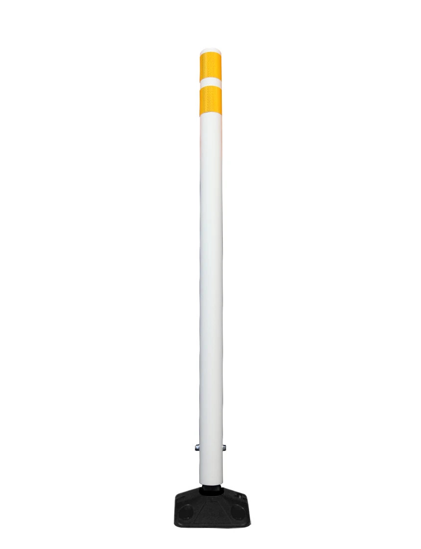 48\" White Round Delineator w/ Black Base \u0026 2 Yellow Reflective Collars \u0026 Adhesive Mounting