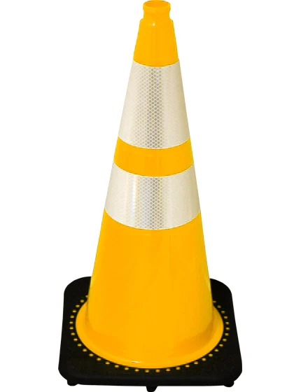 Yellow 28\" 7 lbs JBC Black Base Traffic Cone w/ 6\" \u0026 4\" Reflective Collars