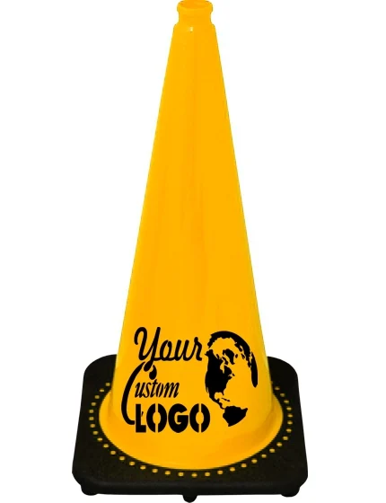 Yellow 28\" 7 lbs JBC Black Base Traffic Cone w/ Single Color Graphic