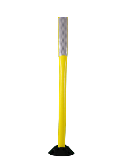 42\" Yellow Flat Faced Delineator w/ One (1) 2\"X 12\" White Reflective Strip \u0026 Asphalt Hardware
