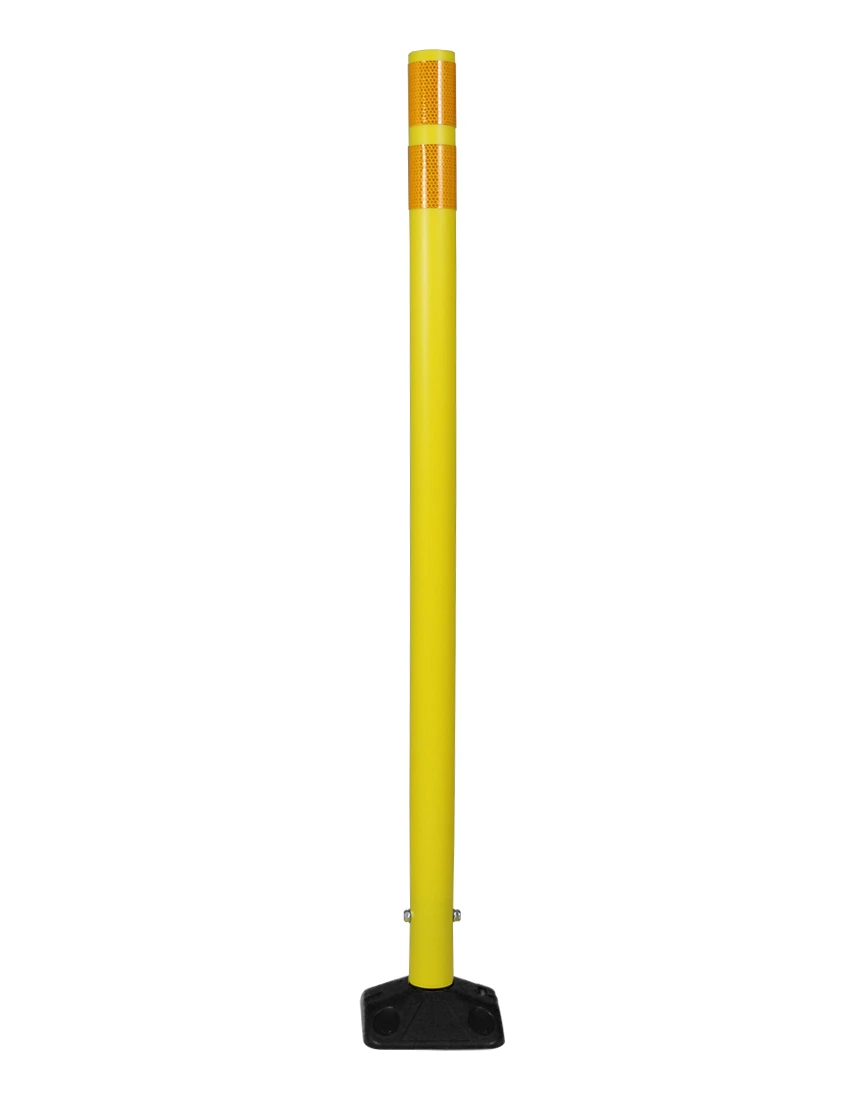 48\" Yellow Round Delineator w/ Black Base \u0026 2 Yellow Reflective Collars \u0026 Adhesive Mounting
