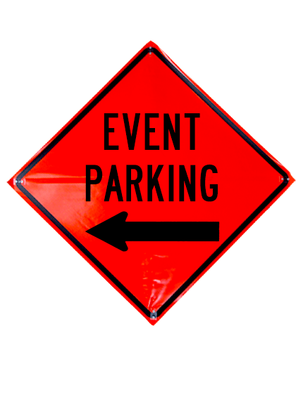 36\", Heavy Duty, Non-Reflective Roll Up Sign, EVENT PARKING LEFT ARROW