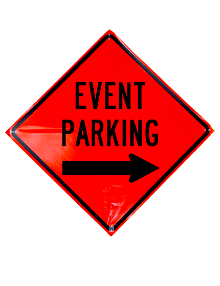 36\", Heavy Duty, Non-Reflective Roll Up Sign, EVENT PARKING RIGHT ARROW