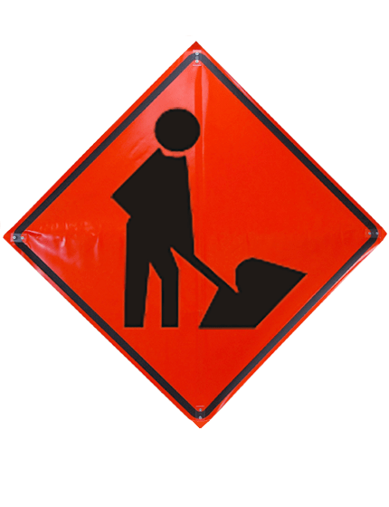 36\", Heavy Duty, Non-Reflective Roll Up Sign, Men Working Symbol