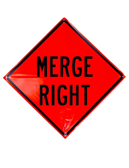 36\", Heavy Duty, Non-Reflective Roll Up Sign, MERGE RIGHT