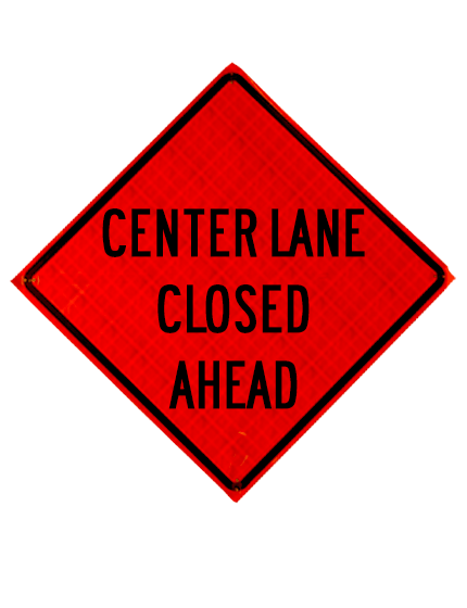 36\", Heavy Duty, Reflective Roll Up Sign, CENTER LANE CLOSED AHEAD