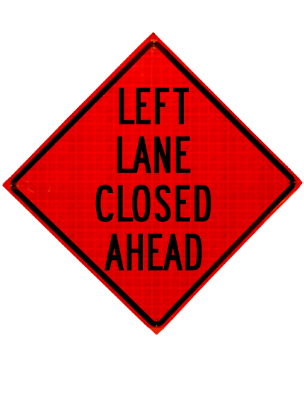 36\", Heavy Duty, Reflective Roll Up Sign, LEFT LANE CLOSED AHEAD