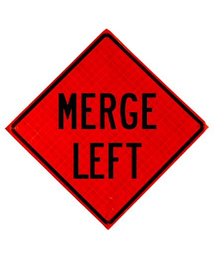 36\", Heavy Duty, Reflective Roll Up Sign, MERGE LEFT