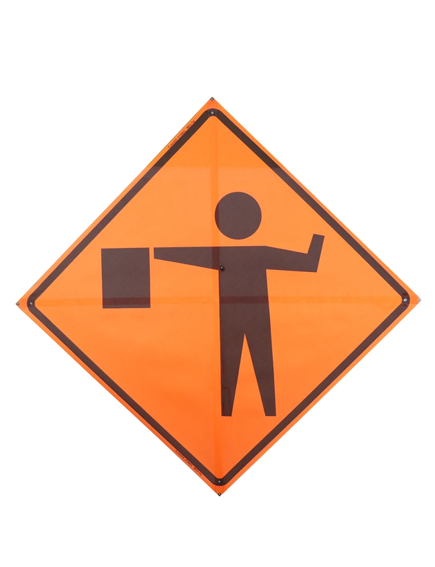 36\", Non-Reflective Mesh Roll Up Sign, Flagger with Flag Symbol