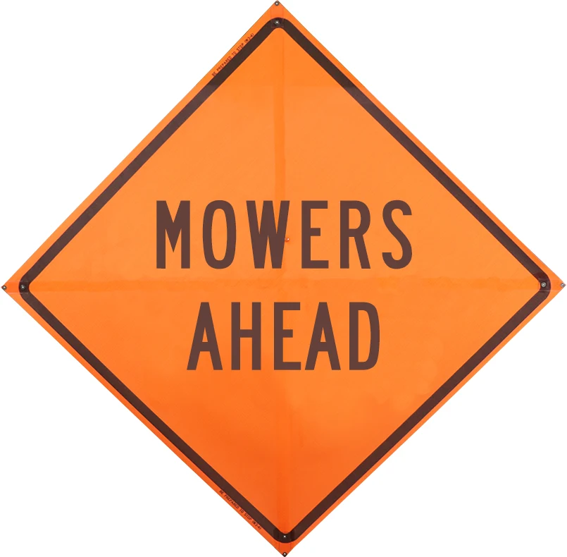 36\", Non-Reflective Mesh Roll Up Sign, MOWERS AHEAD