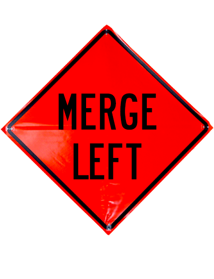 48\", Heavy Duty, Non-Reflective Roll Up Sign, MERGE LEFT