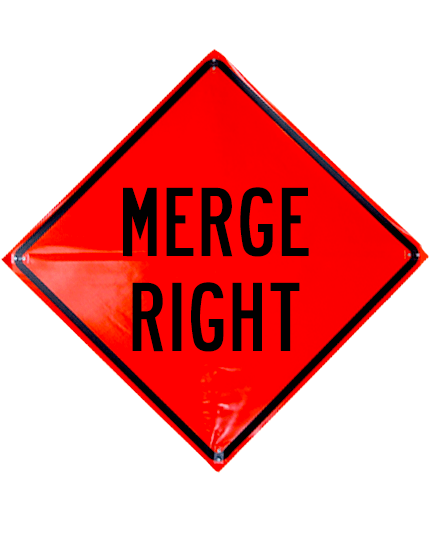 48\", Heavy Duty, Non-Reflective Roll Up Sign, MERGE RIGHT