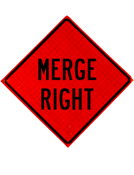 48\", Heavy Duty, Reflective Roll Up Sign, MERGE RIGHT