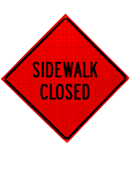 sidewalk closed roll up sign sewn pockets reflective 48 inch by 48 inch