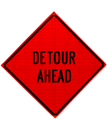detour ahead roll up sign sewn pockets reflective 48 inch by 48 inch