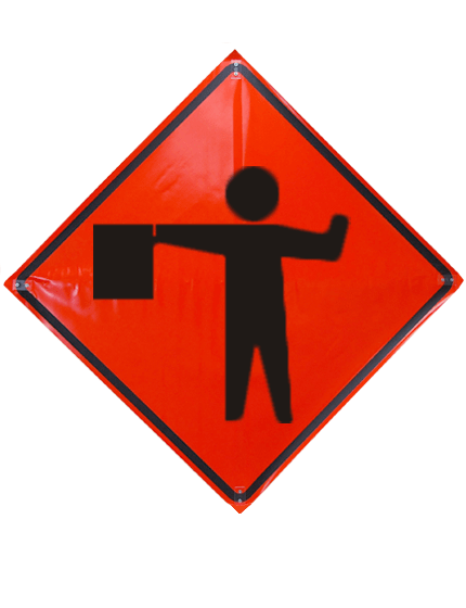 48\", Heavy Duty, Non-Reflective Roll Up Sign, Flagger with Flag Symbol