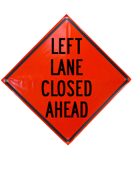 36\", Heavy Duty, Non-Reflective Roll Up Sign, Left Lane Closed Ahead