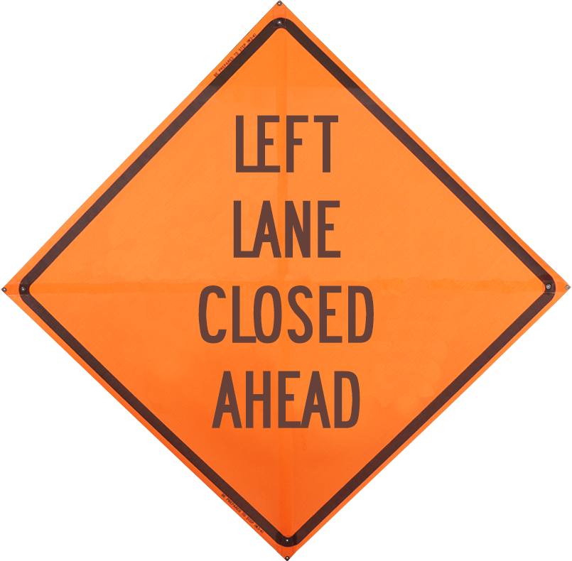 48\", Non-Reflective Mesh Roll Up Sign, LEFT LANE CLOSED AHEAD