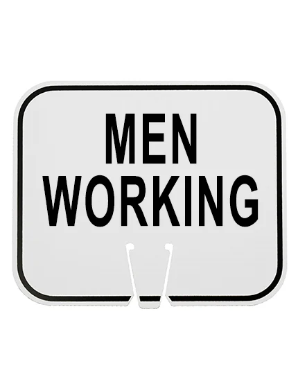 men working clip on sign white non reflective horizontal