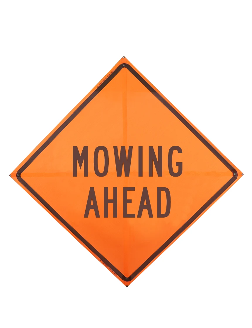 48\", Non-Reflective Mesh Roll Up Sign, MOWING AHEAD