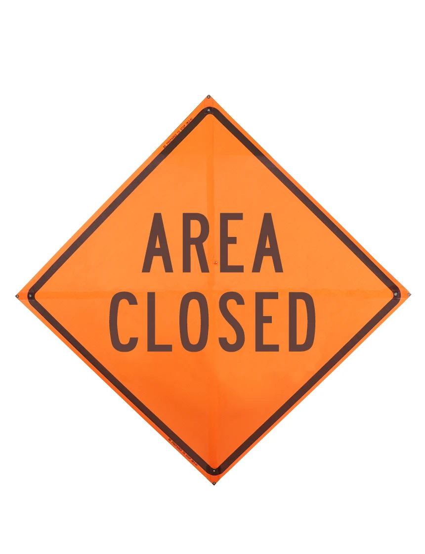 36\", Non-Reflective Mesh Roll Up Sign, Area Closed