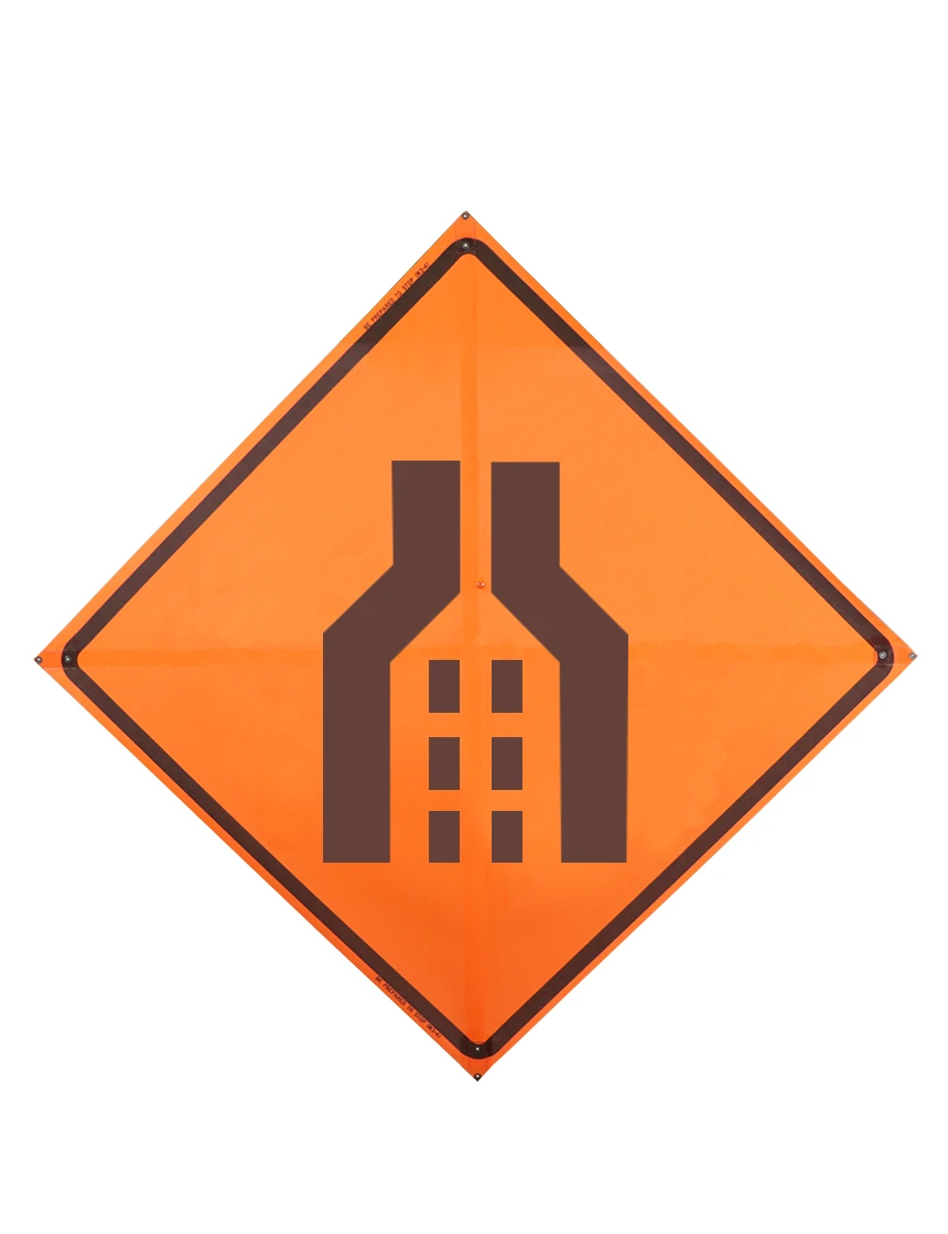 36\", Non-Reflective Mesh Roll Up Sign, Double Merge Symbol