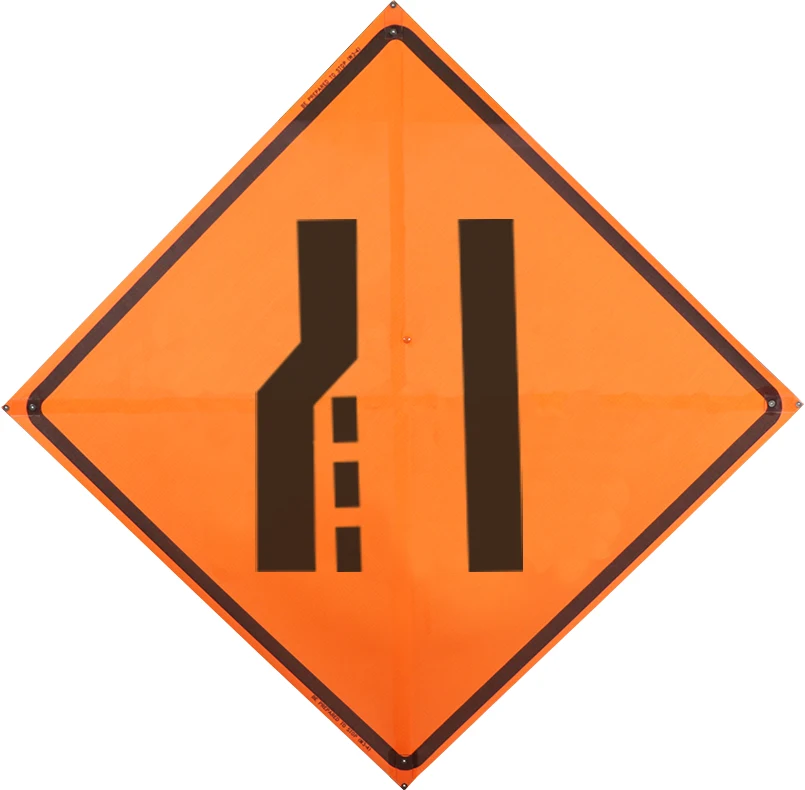 36\", Non-Reflective Mesh Roll Up Sign, Left Lane Ending Symbol