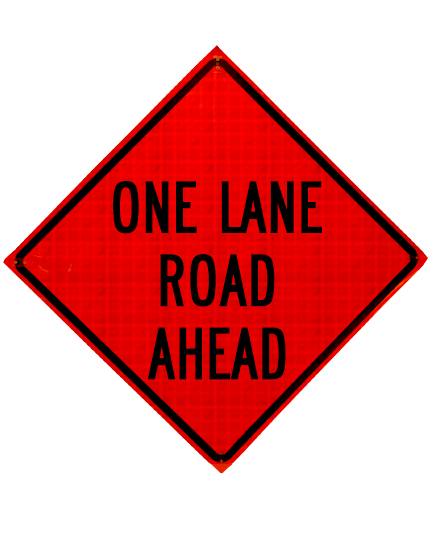 48\", Heavy Duty, Reflective Roll Up Sign, ONE LANE ROAD AHEAD