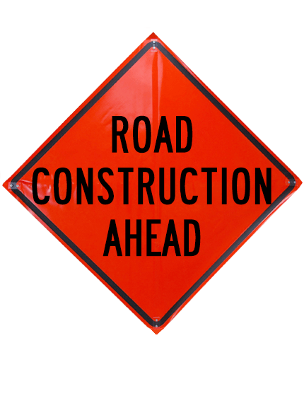 48\", Heavy Duty, Non-Reflective Roll Up Sign, ROAD CONSTRUCTION AHEAD