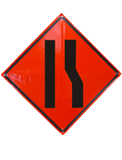 right lane ending symbol roll up sign sewn pockets non reflective 36 inch by 36 inch