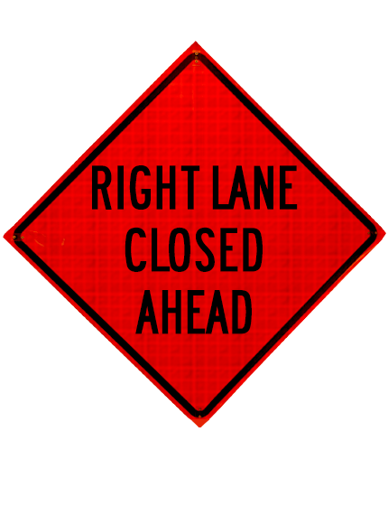 48\", Heavy Duty, Reflective Roll Up Sign, RIGHT LANE CLOSED AHEAD