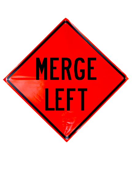 merge left roll up sign sewn pockets non reflective 36 inch by 36 inch