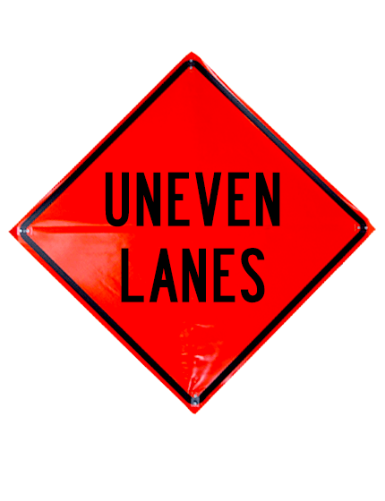 36\", Heavy Duty, Non-Reflective Roll Up Sign, UNEVEN LANES