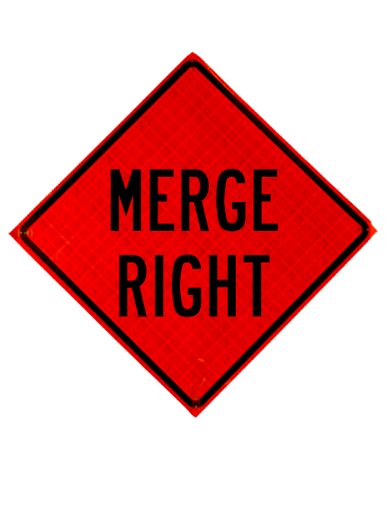 merge right roll up sign sewn pockets reflective 36 inch by 36 inch