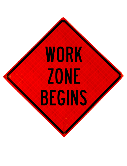 36\", Heavy Duty, Reflective Roll Up Sign, WORK ZONE BEGINS