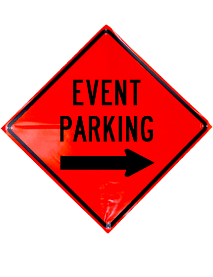 event parking right arrow roll up sign sewn pockets non reflective 48 inch by 48 inch