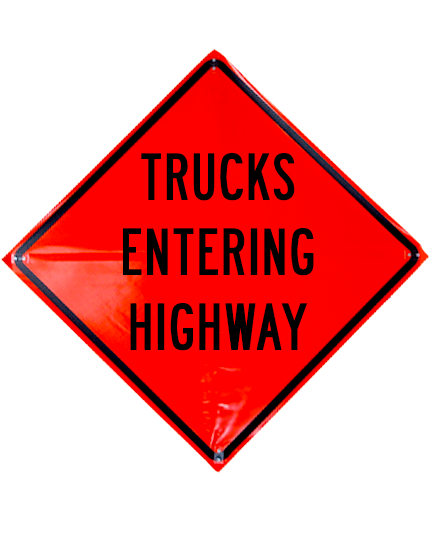 48\", Heavy Duty, Non-Reflective Roll Up Sign, TRUCKS ENTERING HIGHWAY
