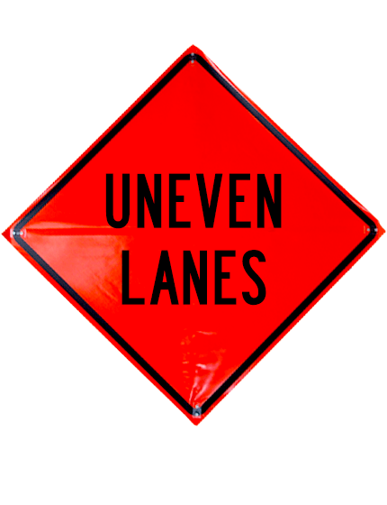 48\", Heavy Duty, Non-Reflective Roll Up Sign, UNEVEN LANES