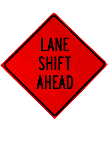 lane shift ahead roll up sign sewn pockets reflective 48 inch by 48 inch