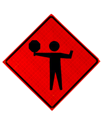 flagger with paddle symbol roll up sign sewn pockets reflective 36 inch by 36 inch