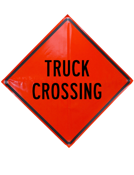 truck crossing roll up sign sewn pockets non reflective 36 inch by 36 inch